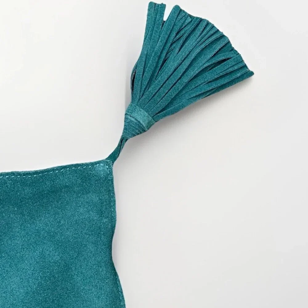 NWT West Elm Suede Tassel Pillow Cover Deep Teal 15x15 Retail $79